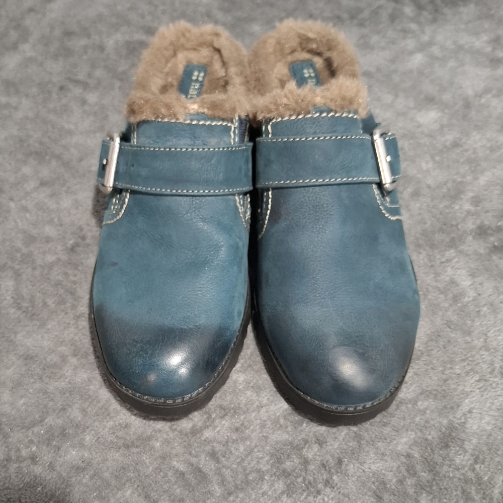 Naturalizer N5 Comfort Shoes Women 7.5 Teal Leather Slip On Mules Casual Ernesta - Picture 5 of 10